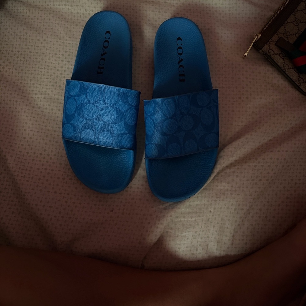 Coach Blue Signature Logo Slide Sandals
